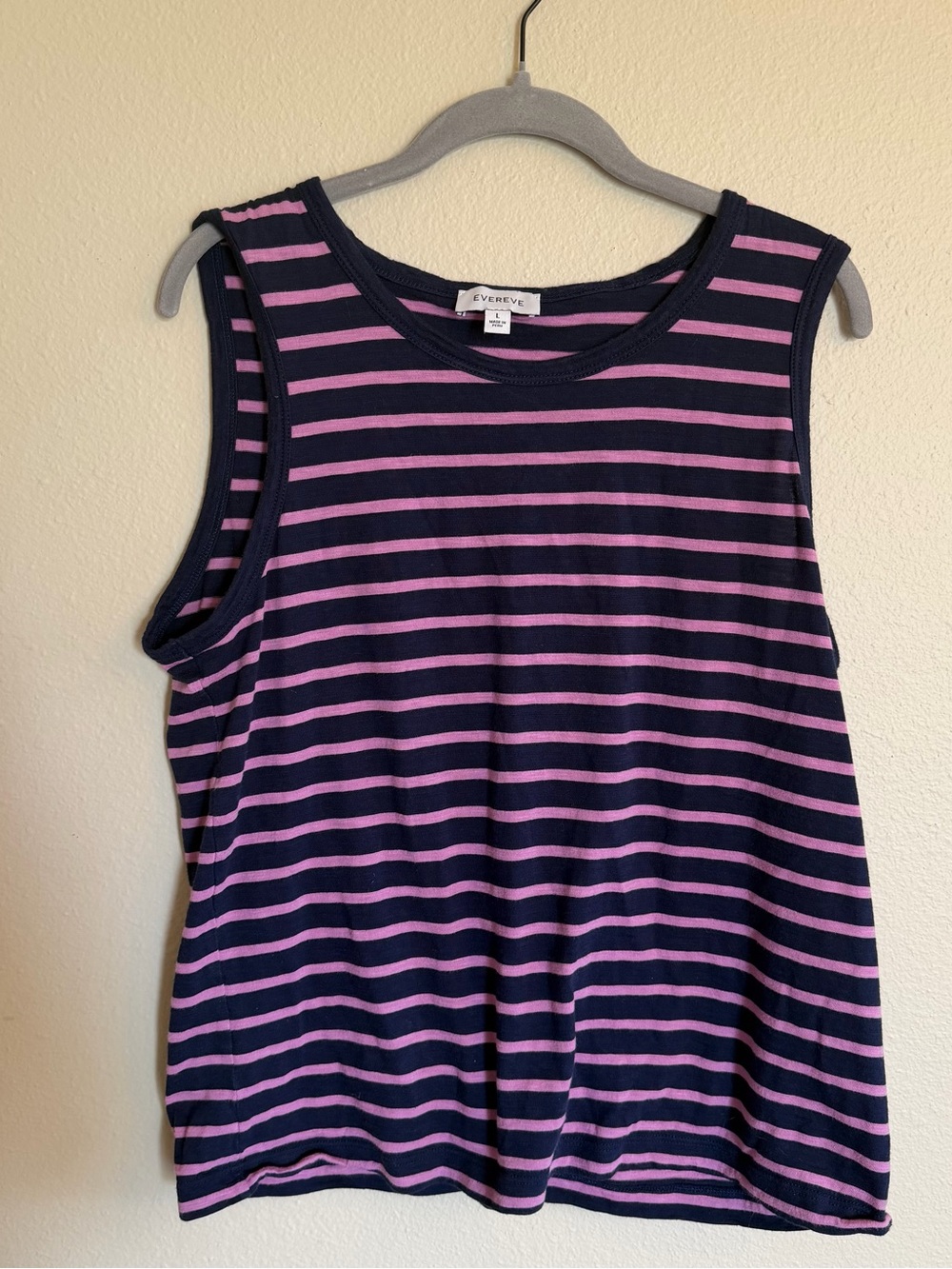 Evereve Navy and Pink Striped Sleeveless Tank Top